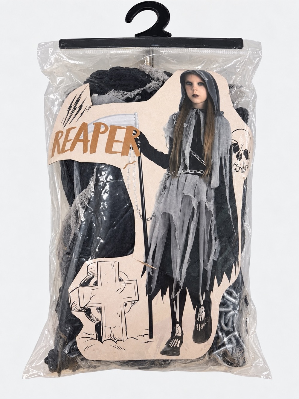 Kids Reaper Hooded Costume - Black and Gray, Medium